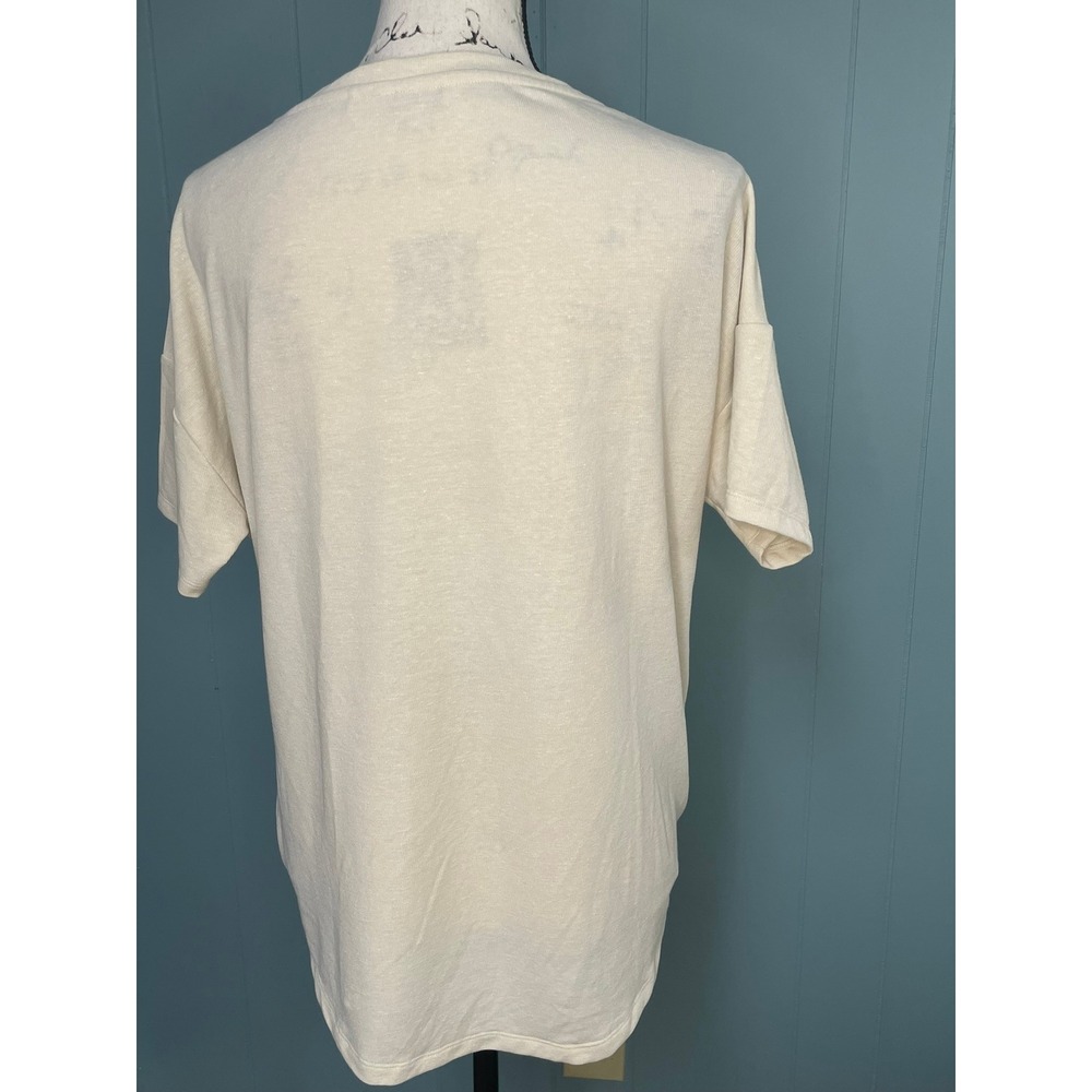 TOAD&CO Womens Beige Linen Blend Knot Front Crew Neck Short Sleeve Top Size S - Picture 2 of 6